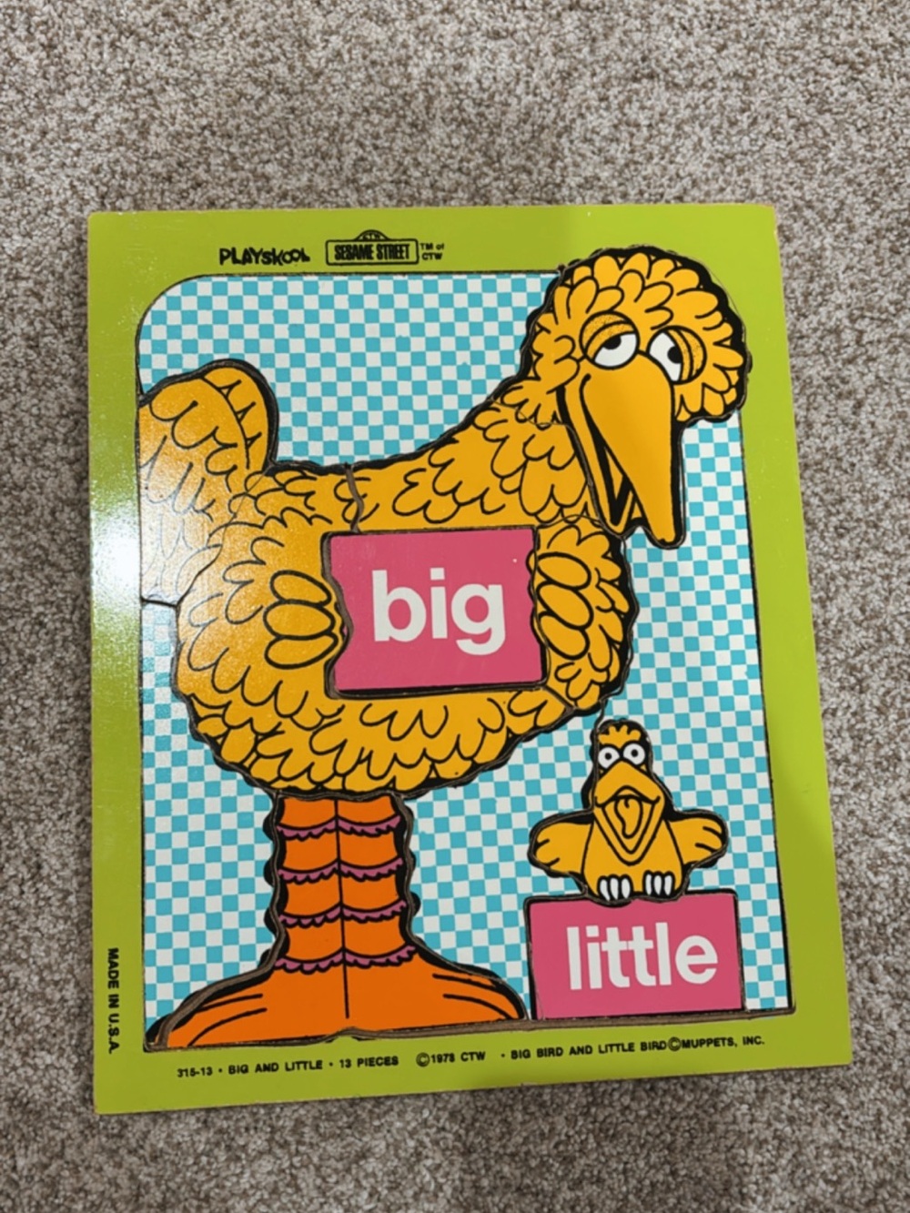 Vintage 1970’s Sesame Street Playskool Big & Little Bird Wooden Puzzle, Complete
